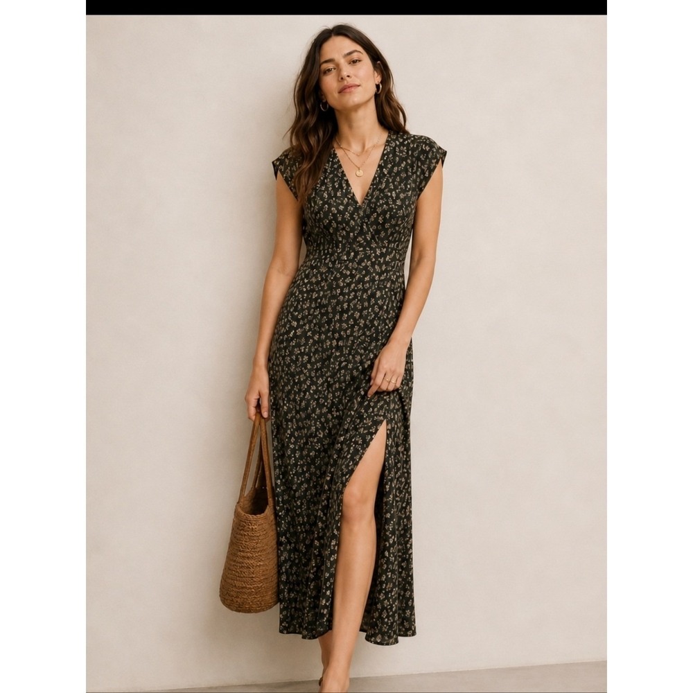 Madewell Olive Green Floral Wrap Maxi Dress